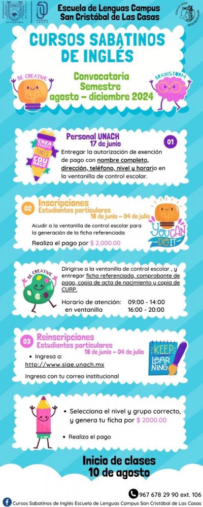 INSCRIPCIONES, REINSCRIPCIONES PARA CURSOS SABATINOS AGO-DIC 2024