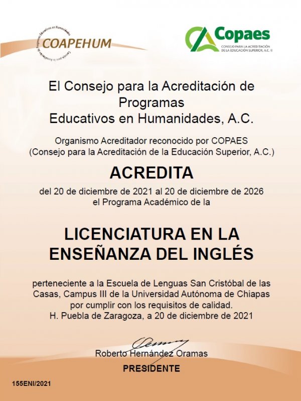 ACREDITACION ESCUELA DE LENGUAS SAN CRISTOBAL DE LAS CASAS